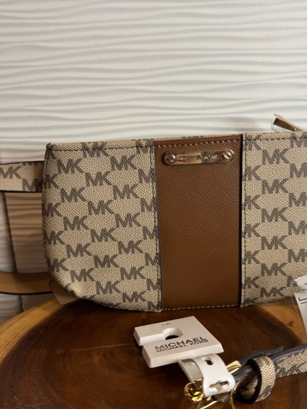 Michael Kors Beige & Brown Monogram Belt Bag